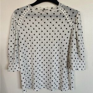 Zara Sheer Black and White Polka Dot Blouse with Ruffle and 3/4 sleeves